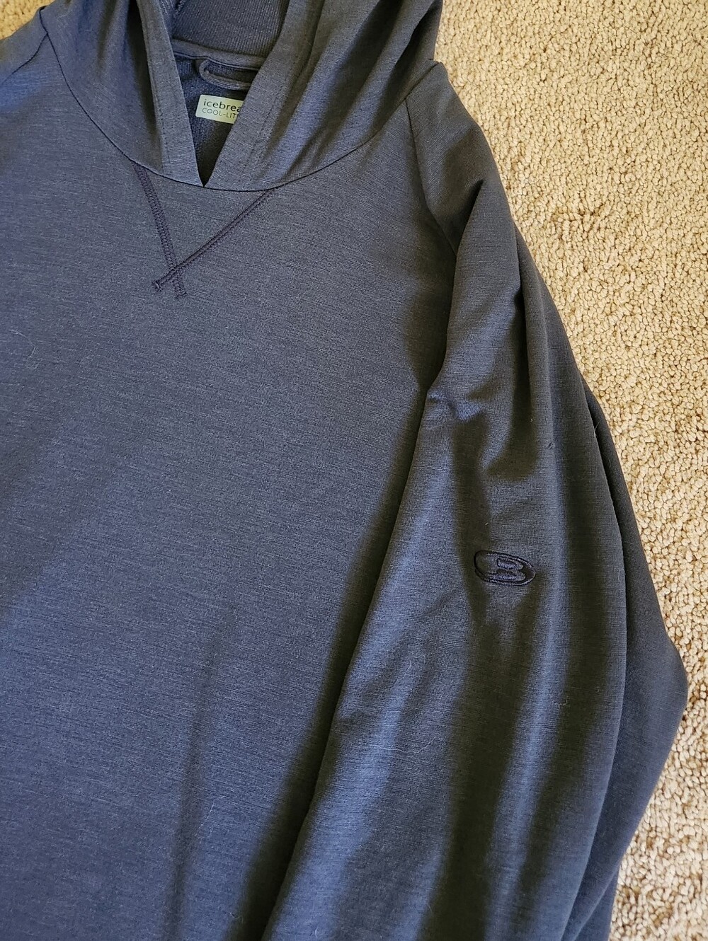 Icebreaker Cool Lite Merino Wool Hooded Long Sleeve Top Mens Blue Large Outdoor